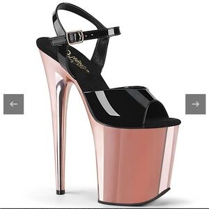 Pleaser Flamingo black/rose gold platform sandals size 9